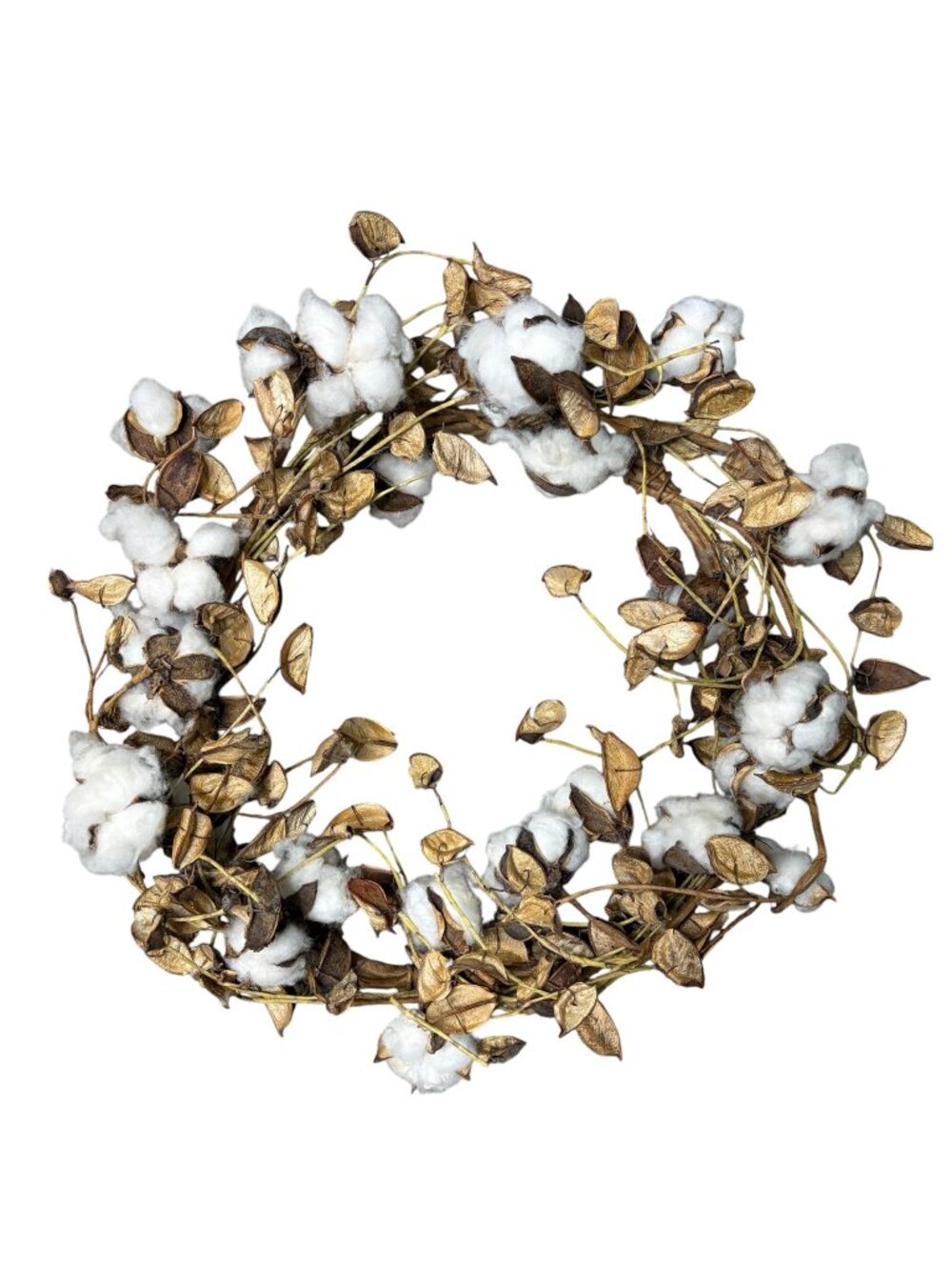 Gilded Cotton Boll & Leaf Fall Wreath Farmhouse